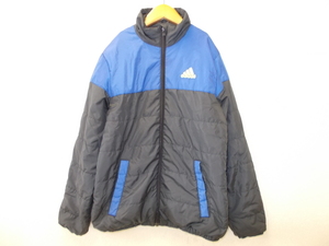 e587◆adidas ウインドブレーカージャケット◆アディダス サイズ11-12A キッズ 子供用 黒色系 ポリ素材 中綿入り スポーツウェア アウター