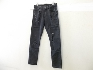 e757◆ZARA BOYS ブラックスキニージーンズ◆ザラボーイズ サイズ11/12 ブラック色 ペンキ・クラッシュ加工 スタッズ装飾 KIDS男の子3K