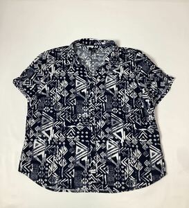 (レディース) erika // 半袖 総柄 スキッパー シャツ (濃紺) サイズ XL