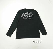 STOOGE&CO ストゥージ&コー // 長袖 タックボーダー柄 刺繍 ストレッチ Vネック Tシャツ カットソー (黒) サイズ XL_画像2