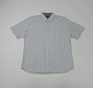 CLOTHES TRUCK // 半袖 ストライプ柄 ボタンダウン シャツ (グリーン系×白×橙系) サイズ LL
