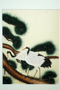 Art hand Auction Flower and bird painting, Good luck paintings, Ink painting, Contemporary Yi Dynasty Folk Painting: Two Cranes on a Pine Tree, Artwork, Painting, Ink painting