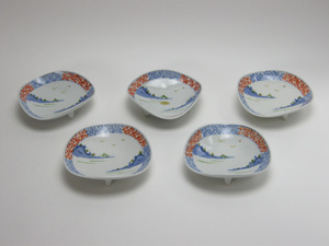 Art hand Auction Arita ware hand-painted Tenkei landscape three-legged bowl set of 5, Japanese tableware, Pot, others