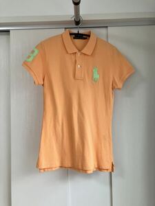 POLO Ralph Lauren スキニー ポロシャツ レディース M 半袖 オレンジ グリーン 3 ビッグポニー ロゴ 刺繍 シャツ ポロラルフローレン