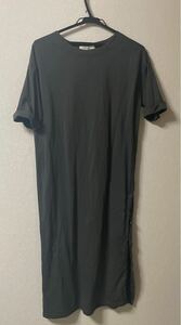 ロングTシャツ ロング ワンピース シャツワンピ 半袖 グレー 灰色 Mサイズ
