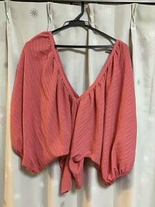 美品【ZARA/ザラ】ドルマン七分袖トップス・カットソー/Ｍ★サーモンピンク★レディース★USED