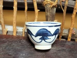 * free shipping * warehouse ..* handmade guinomi blue and white ceramics hand ... . guinomi * 220802 M K6 antique old . China retro antique 