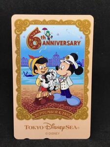 851[東京ディズニーシー6周年記念]未使用テレホンカード　ピノキオ　ミッキーマウス