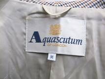 日本製 AQUASCUTUM アクアスキュータム ロングガウンコート チェック コットン 綿 キュプラ M ブラウン 茶_画像4