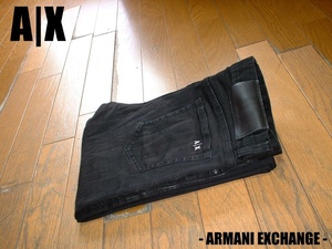 高級ARMANI EXCHANGEスリムスキニーストレッチブラックジーンズW30正規AXアルマーニエクスチェンジ黒SKINNY JAMBE ETROITE