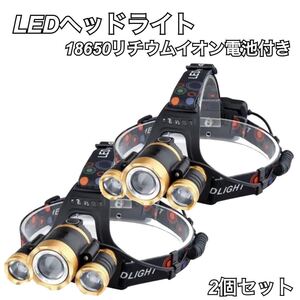 LED ヘッドライト ヘッドランプ ワークライト 3灯 USB充電式 ヘッドバンドタイプ 作業灯 高輝度 COBライト 12000LM キャンプ BBQ 2個セット