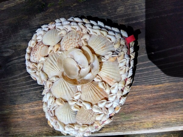 貝殻いっぱいハート形の小物入れ