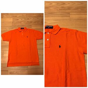 美品☆90s POLO SPORT／ポロスポーツ・ラルフローレン メンズサイズM-L並　 ビンテージ半袖鹿の子ポロシャツ 希少.オレンジ 90年代 RL//Y2K