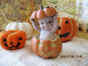 * super-rare *ENESCO kewpie doll * pumpkin from . face. .* Halloween 