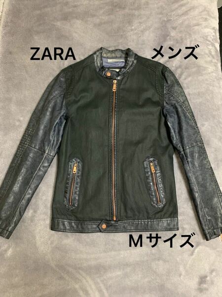 ザラ　メンズ　デニム　 レザージャケット　Mサイズ　ZARA