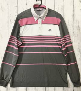 【adidas golf】アディダス ゴルフ 長袖 ポロシャツ メンズ O グレー×ピンク 送料無料！