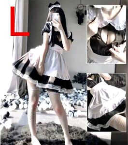 Lメイド服 コスプレ仮装ロリータメイド可愛いワンピースストッキング付き5点セット