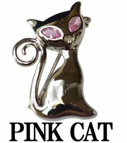 ネコブローチ　キャッツアイ　Cat Brooch　Cat'sEyeスマートキャットブローチ ピンク【猫・ねこ・ネコ】お座りネコ　送料無料