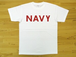 NAVY 白 5.6oz 半袖Tシャツ 赤 L ミリタリー ロゴ ネイビー 海軍