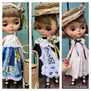 ブライスアウトフィット*Blythe outfit*10点set*ネオブライス*パッチワークスカート*ショッピングカート*ワンピース*カンカン帽