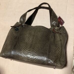 新品☆JRE認定 CRESCEND 本革パイソン ダークブラウントートバッグ JREマーク付 へび革