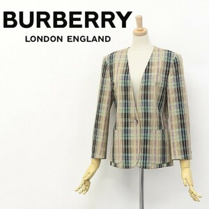  Vintage *BURBERRYS Burberry cotton &linen check pattern 1. no color jacket 7AP