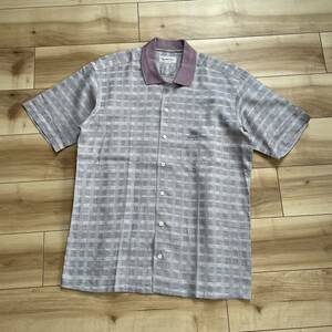 [ free shipping ]1990's [Vintage]Burberrys Linen Cotton Check Shirt purple M Vintage Burberry linen short sleeves check shirt 