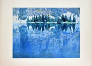 神秘的な湖が東山調の色使いで描いています　東山魁夷　　複製画　「みずうみ」【正光画廊・5000点出品中！お好みの作品が見かります】