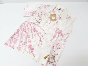 花旅楽団 JAPANESE CLASIC SCRIPT アロハシャツ 和柄 兎 桜 シルク SIZE:XS ☆FG6045