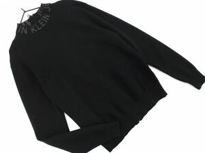 美品 Calvin Klein カルバンクライン JEANS ジーンズ ロゴ バックジップ ハイネック ニット セーター Sサイズ 黒色 ブラック レディース