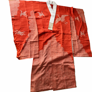 H1312 京都 高級 正絹 大正ロマン 仕立て上がり 絞り 鶴　長襦袢 女性用 レディース シルク 和装 着物 レトロ アンティーク