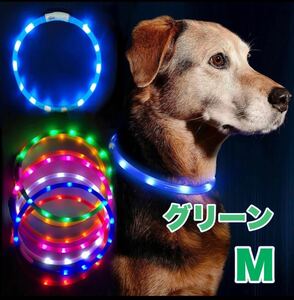 犬用 LEDライト 首輪 安全 USB 充電 中型犬 蛍光 MサイズLEDライト 発光