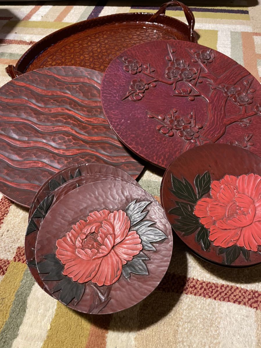 廃盤 鎌倉彫り 平皿 27cm 漆塗 木製 工芸品