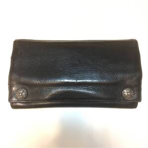 Chrome Hearts クロムハーツ 二つ折り 長財布 ロングウォレット ブラック ヘビー レザー 本革 クロスボタン Wallet インボイス付【3033】K