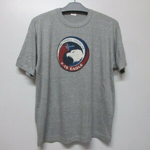 80sアメリカ製　Tシャツ　L グレー　F15イーグル　ミリタリー　戦闘機　トレンチ　ヴィンテージ　アメリカ古着　sy2371