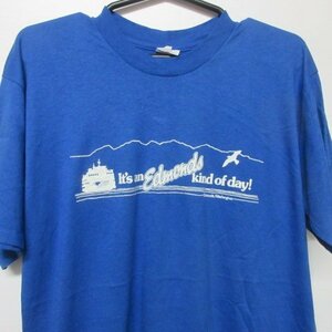 80sアメリカ製　Tシャツ　L-XL 青　Edmonds ワシントン　スポーツウエア　ヴィンテージ　アメリカ古着　sy2373