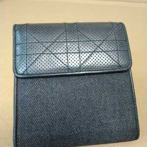 SALE セール 中古 DIOR ディオール 三つ折り財布 デニム×レザー素材 黒 Christian Dior denim × leather wallet 送料無料