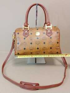  used MCM M si- M 2way Mini Boston bag handbag shoulder bag MCM cognac with strap . free shipping 