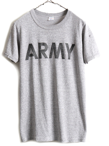 80s USA製 ■ チャンピオン ARMY プリント 半袖 Tシャツ ( メンズ M ) 古着 80年代 ビンテージ Champion アーミー ミリタリー 軍物 杢灰 灰