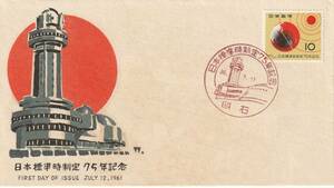 FDC　１９６１年　　日本標準時制定７５年記念　１０円B　　中村浪静堂