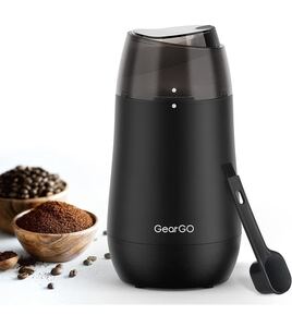 電動コーヒーミル コーヒーミル 電動 粉末 コーヒー 豆/緑茶/ハーブ/プロペラ式 50g大容量 200Wハイパワー 高性能ミル 掃除ブラシ付き (黒)
