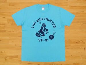 アウトレット処分 THE MIG HUNTER アクアブルー 4.0oz 半袖Tシャツ 紺 M ミリタリー U.S. NAVY VF-31 VFA-31 トムキャット