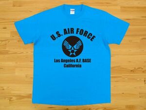 アウトレット処分 U.S. AIR FORCE ターコイズブルー 4.0oz 半袖Tシャツ 黒 L ミリタリー エアフォース