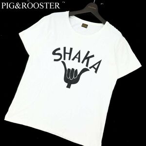 PIG＆ROOSTER ピッグアンドルースター SHAKA-T 半袖 プリント★ カットソー Tシャツ Sz.42　メンズ 白 日本製　C2T07571_8#A