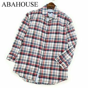 ABAHOUSE アバハウス 春夏 7分袖★ Wガーゼ チェック シャツ Sz.3　メンズ カジュアル　C2T07602_8#A