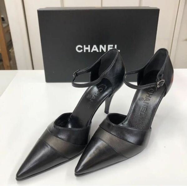 美品！CHANEL アンクルストラップ ヒール パンプス(36 23.0cm)