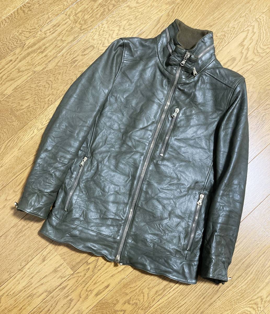 美品☆[junhashimoto] 定価173,250 INNER RIDERS 製品加工 インナーライダース レザージャケット グリーン 牛革  ジュンハシモト