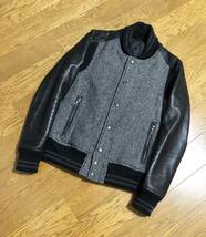 美品☆[5351 POUR LES HOMMES] 14AW 定価59,400 ウール×ストレッチ 袖レザースタジャン バーシティジャケット 1 5351プールオム_画像1