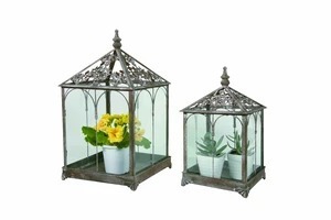  modern antique style iron . glass. plan to holder 2 piece collection iron . glass. planter holder 2 piece collection 