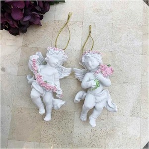 Ornements d'ange mignons de style princesse avec des roses roses, lot de 2, lot de 2 figurines d'anges, œuvres faites à la main, intérieur, marchandises diverses, ornement, objet